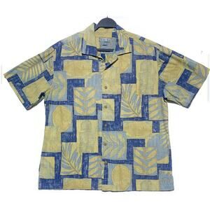 Batick Bay Casual Button Up Shirt Mens Extra Large Short Sleeve Blue and Brown